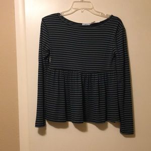 Kimchi Blue S Peplum Green/Black Stripe Shirt New
